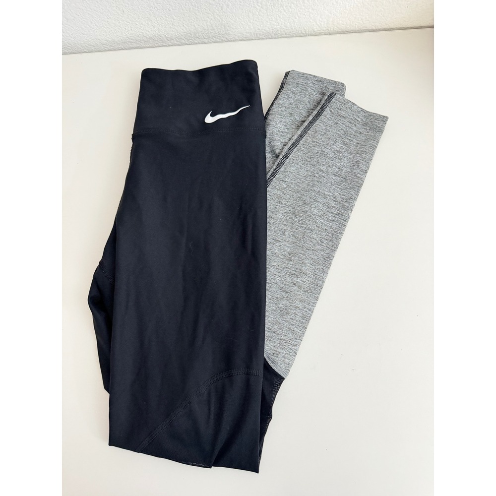 Nike Dri-FIT Womens Leggings Black Grey Mesh‎ Panel Graphic Tights XS